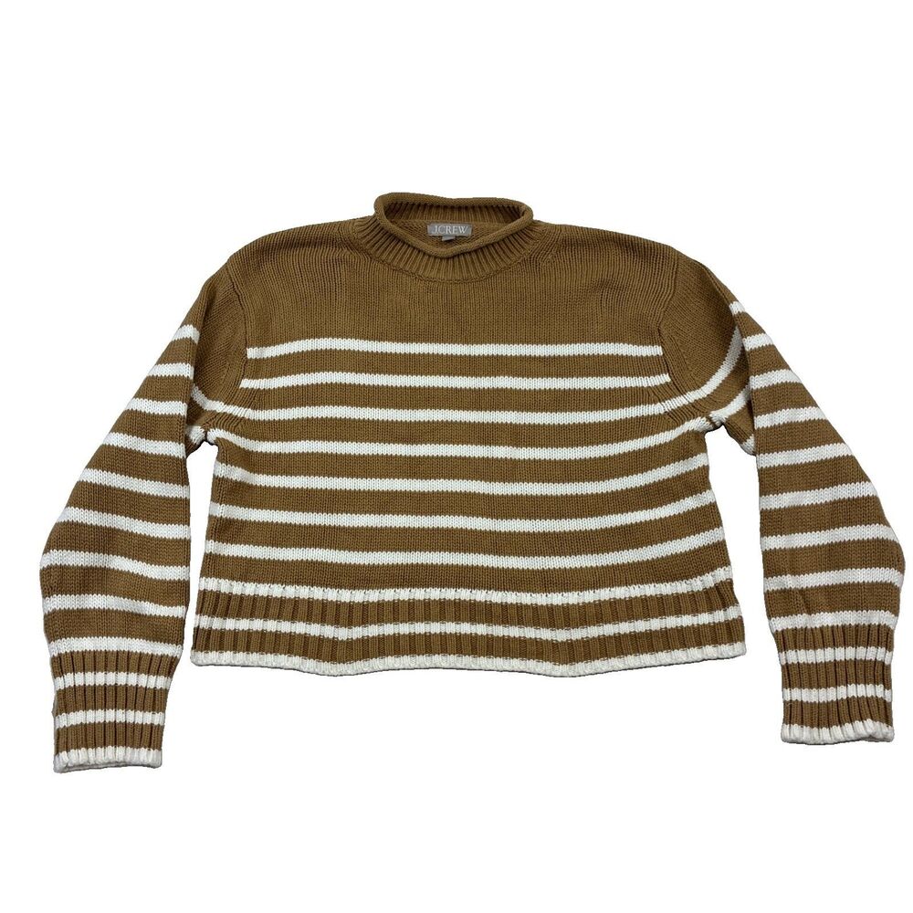 J Crew Women's Striped 100% Cotton Slouchy Roll Neck Nautical Fisherman Sweater
